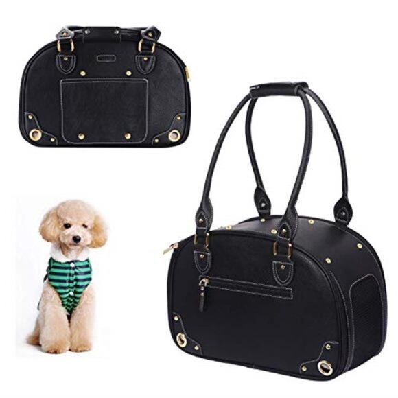 NEW Luxury Black Leather Dog Carrier Purse Pet Carrier - Picture 5 of 5